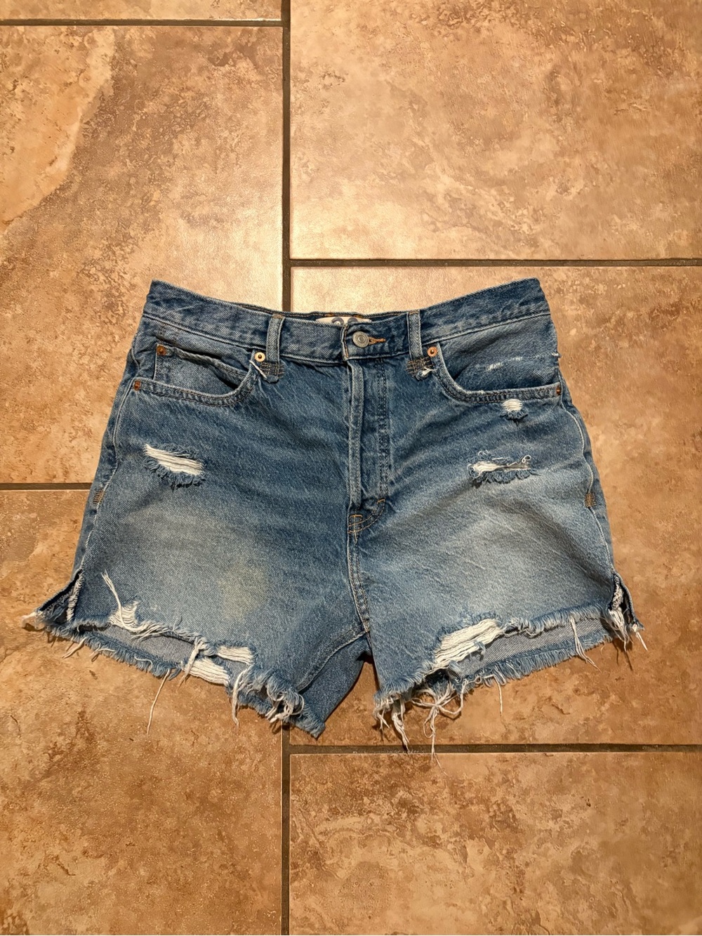 Free People Distressed Light Blue Denim Cutoff Shorts
